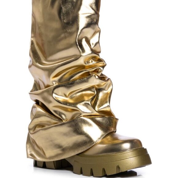 AZALEA WANG " COMBAT BEAUTY " METALLIC MID CALF BOOT IN GOLD(BRAND NEW !!!!!!!!! - Picture 4 of 7